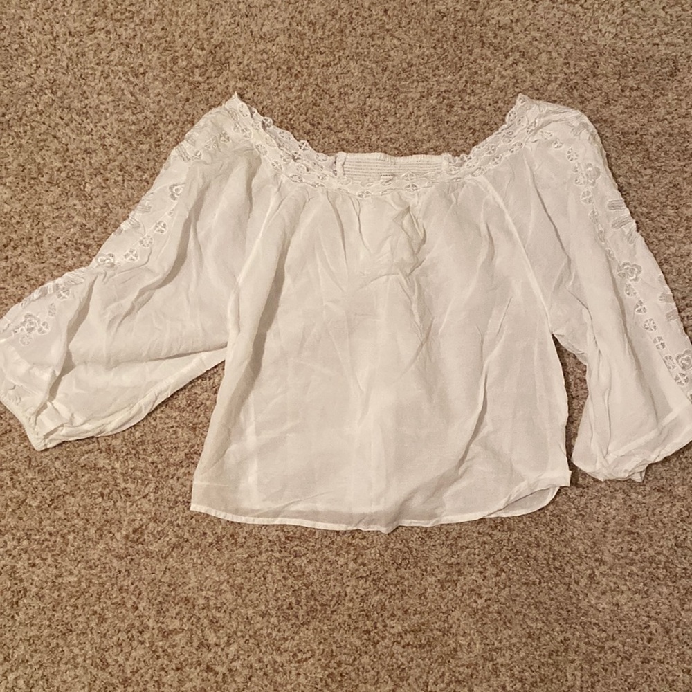 Anthropologie White Off-Shoulder Peasant Blouse